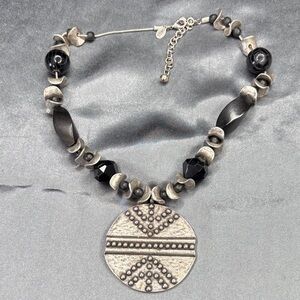 Silver and Black Beaded Necklace